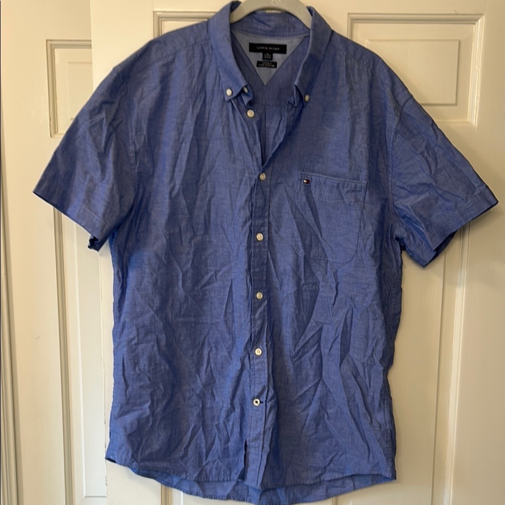 Tommy Hilfiger  Blue Short-Sleeve cotton  Button-Down Shirt